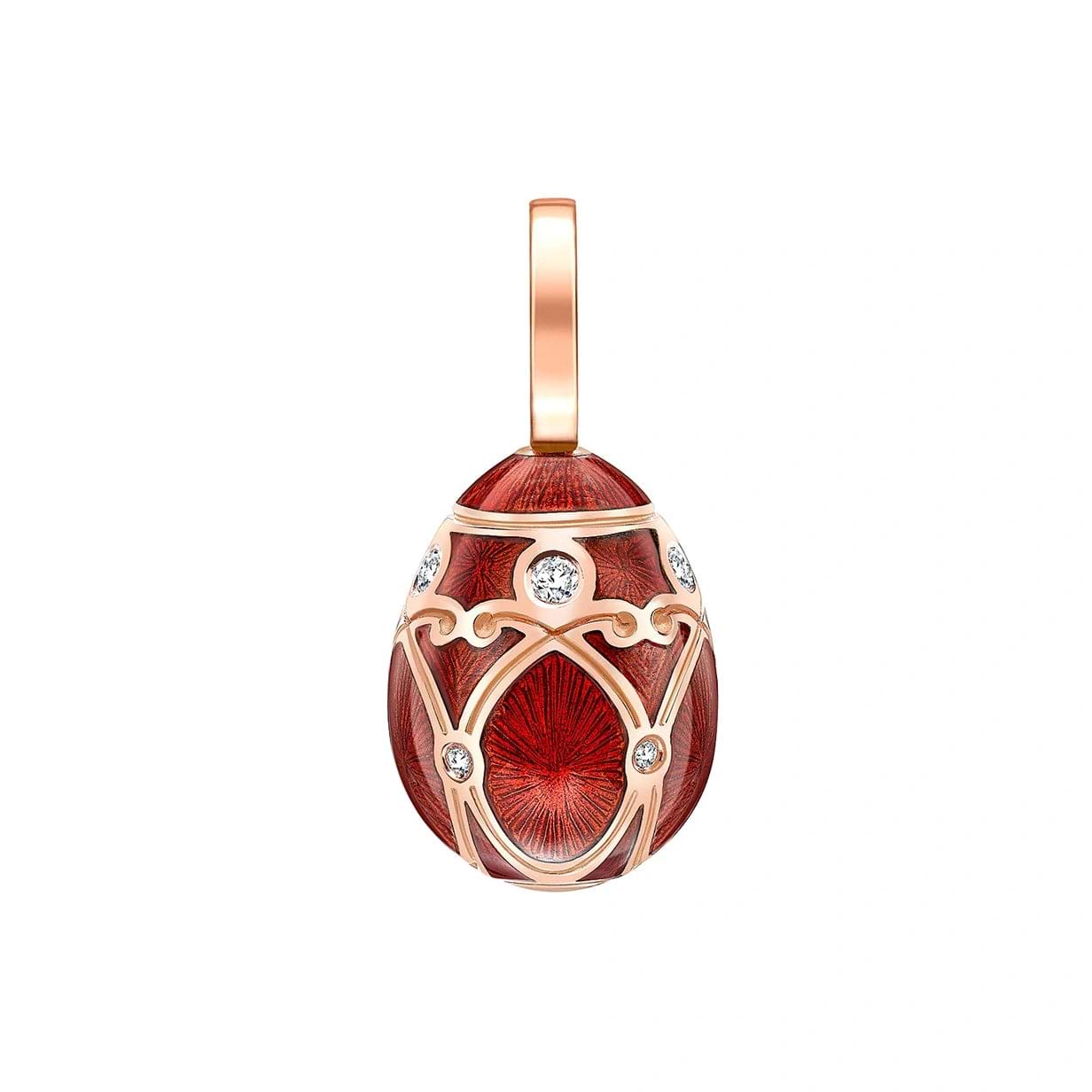 Rose Gold Diamond & Red Guilloché Enamel Egg Charm | Fabergé 2