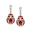 Rose Gold Diamond & Red Guilloché Enamel Egg Drop Earrings | Fabergé