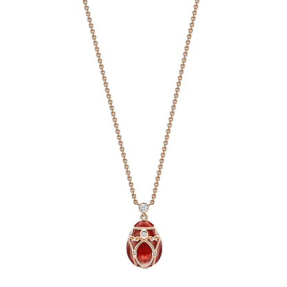 Rose Gold Diamond & Red Guilloché Enamel Petite Egg Pendant | Fabergé