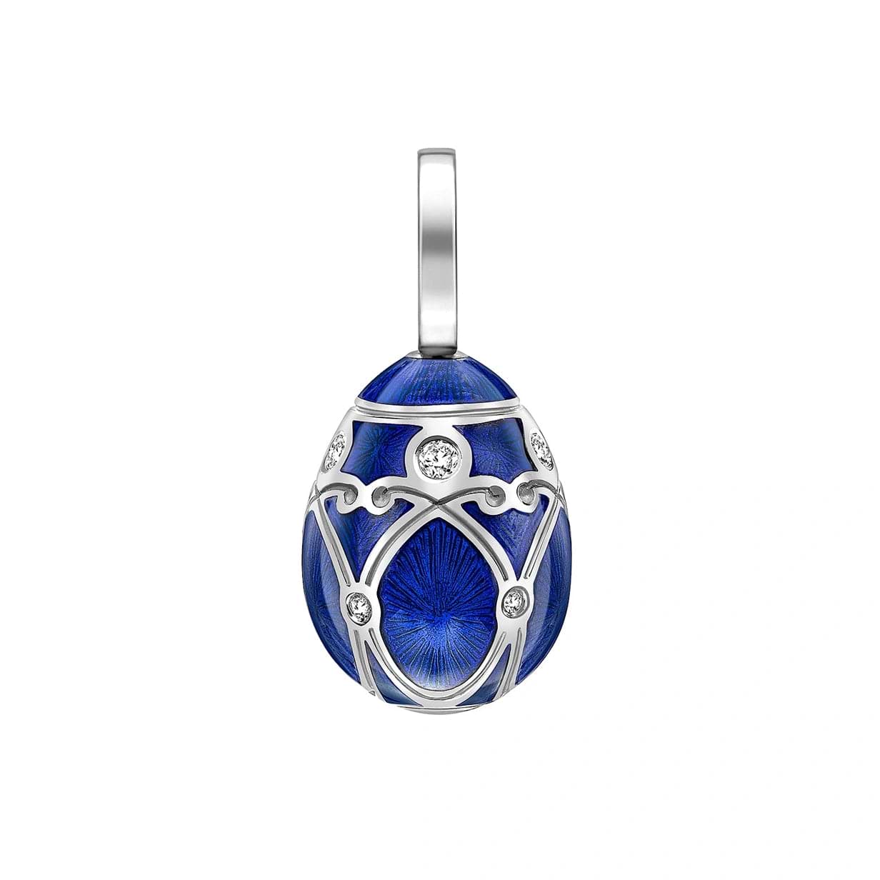 White Gold Diamond & Royal Blue Guilloché Enamel Egg Charm | Fabergé 2