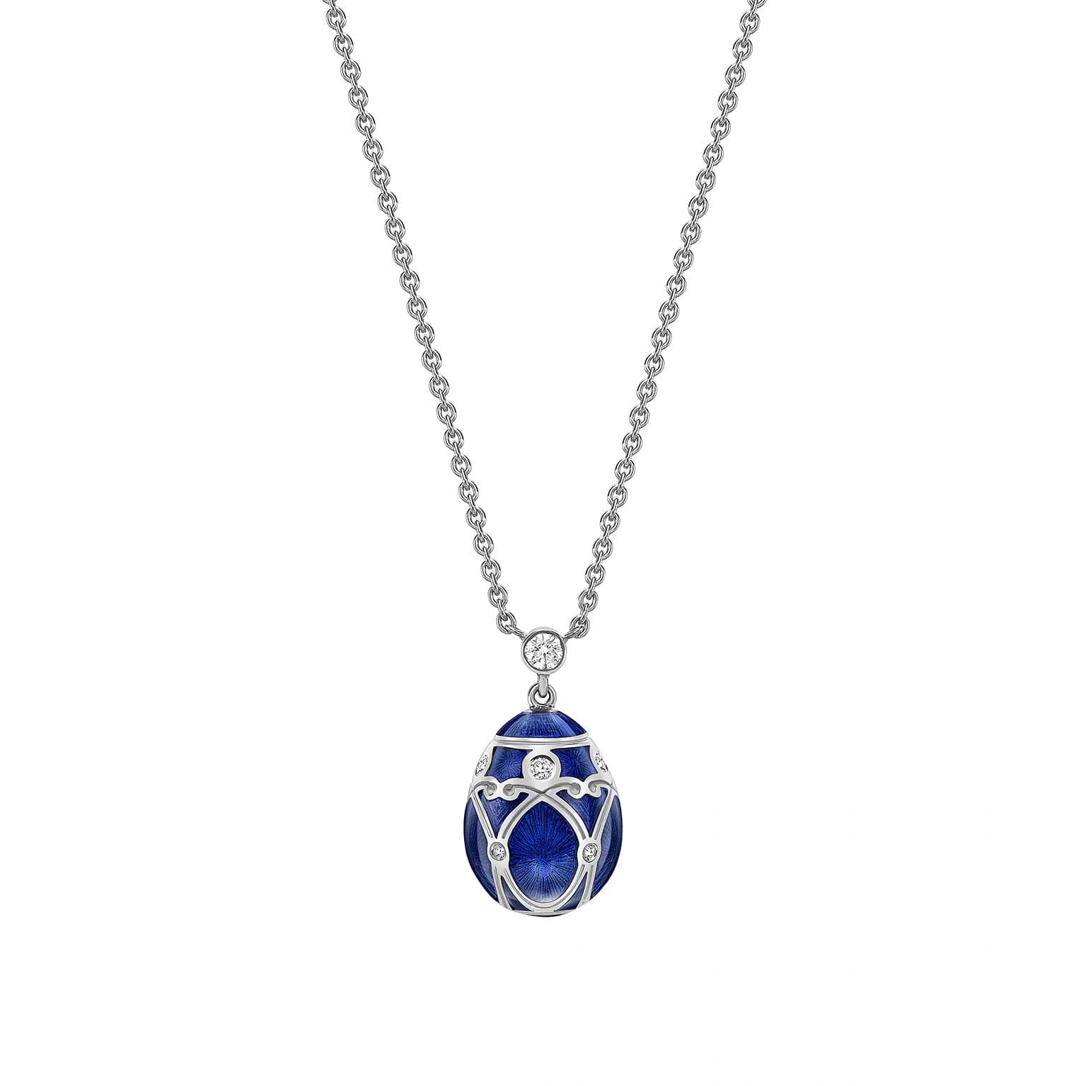White Gold Diamond & Royal Blue Guilloché Enamel Petite Egg Pendant | Fabergé 2