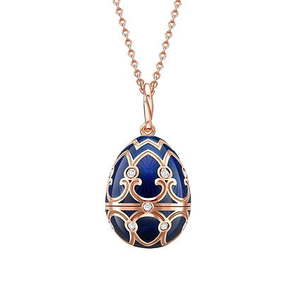 Rose Gold Dark Blue Guilloché Enamel Polar Bear Surprise Locket | Fabergé