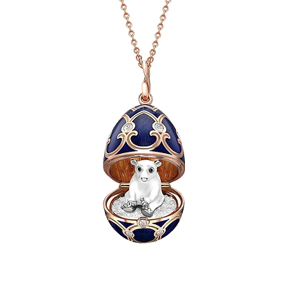 Rose Gold Dark Blue Guilloché Enamel Polar Bear Surprise Locket | Fabergé