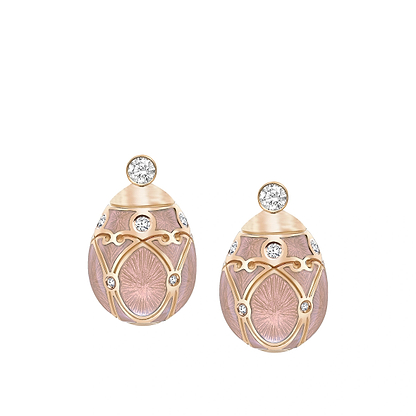 Rose Gold Diamond and Pink Guilloché Enamel Earstuds | Fabergé