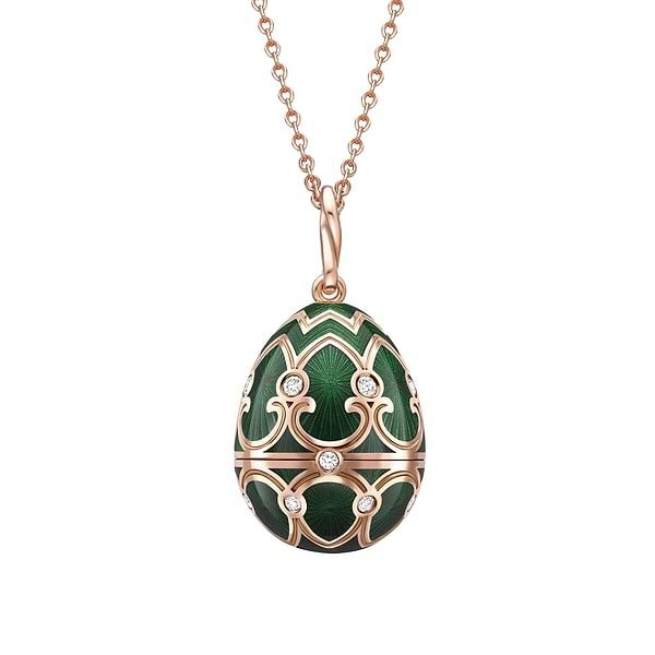 Rose Gold Diamond & Green Guilloché Enamel Elephant Surprise Locket | Fabergé