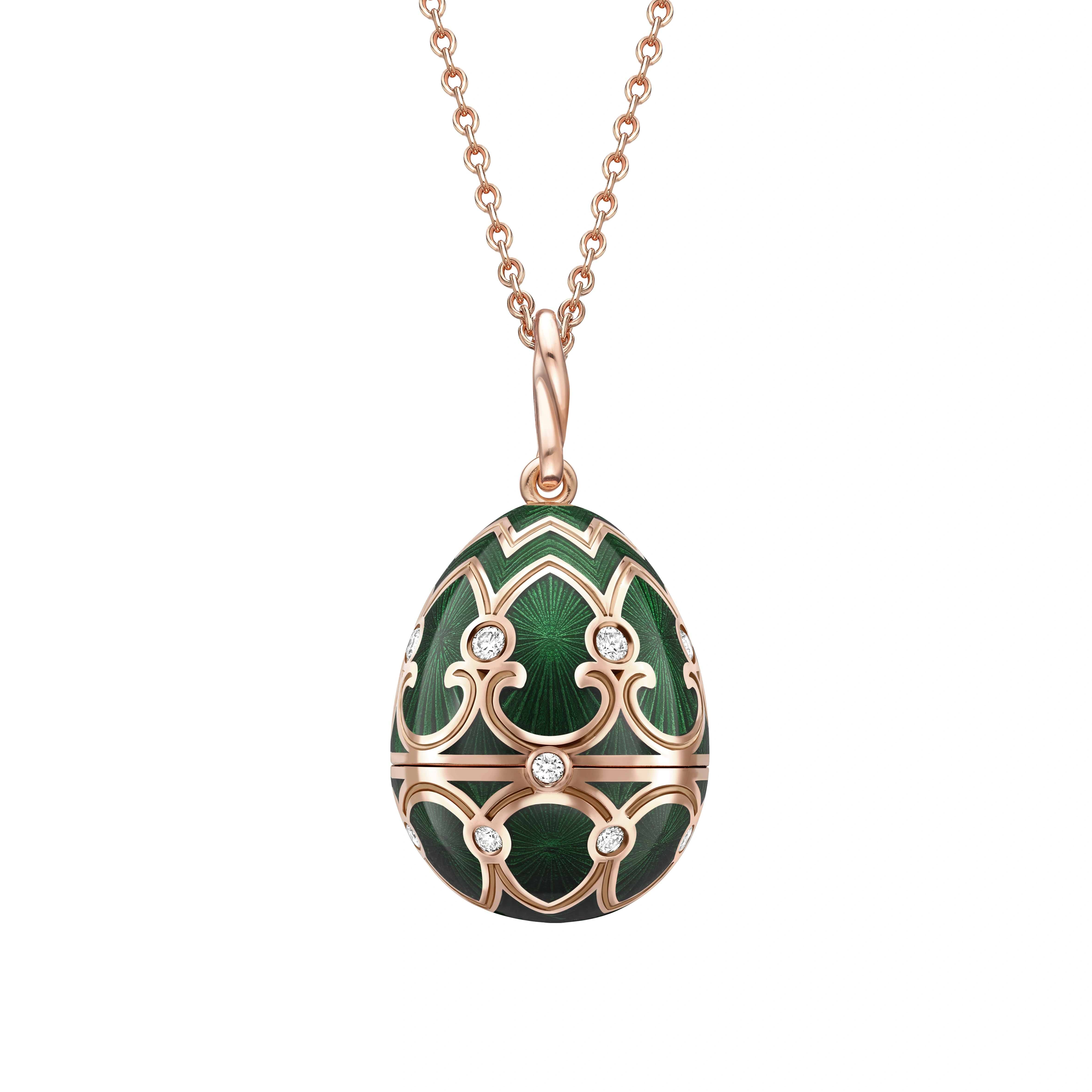 Rose Gold Diamond & Green Guilloché Enamel Elephant Surprise Locket | Fabergé 2