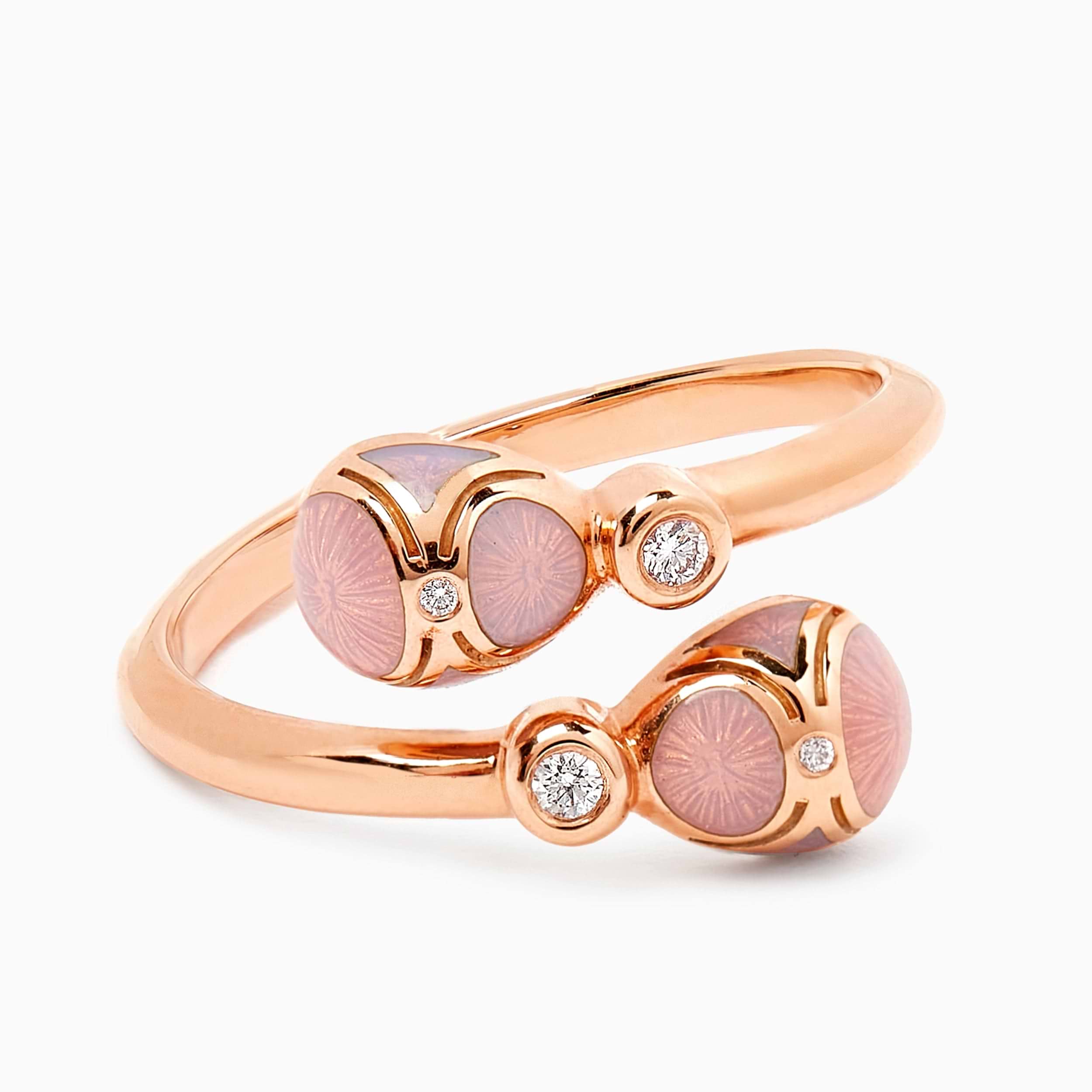 Rose Gold Diamond & Pink Guilloché Enamel Crossover Ring | Fabergé 2