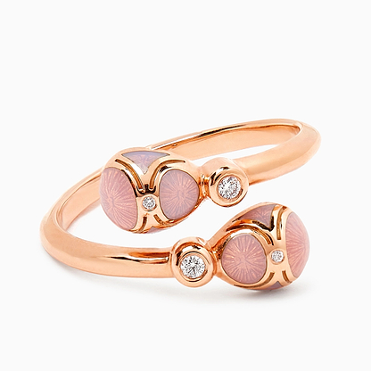 Rose Gold Diamond & Pink Guilloché Enamel Crossover Ring | Fabergé