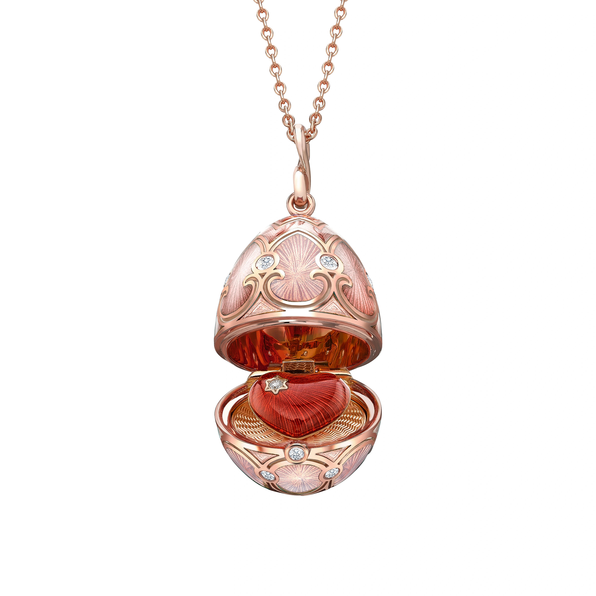 Rose Gold Diamond & Pink Guilloché Enamel Heart Surprise Locket | Fabergé