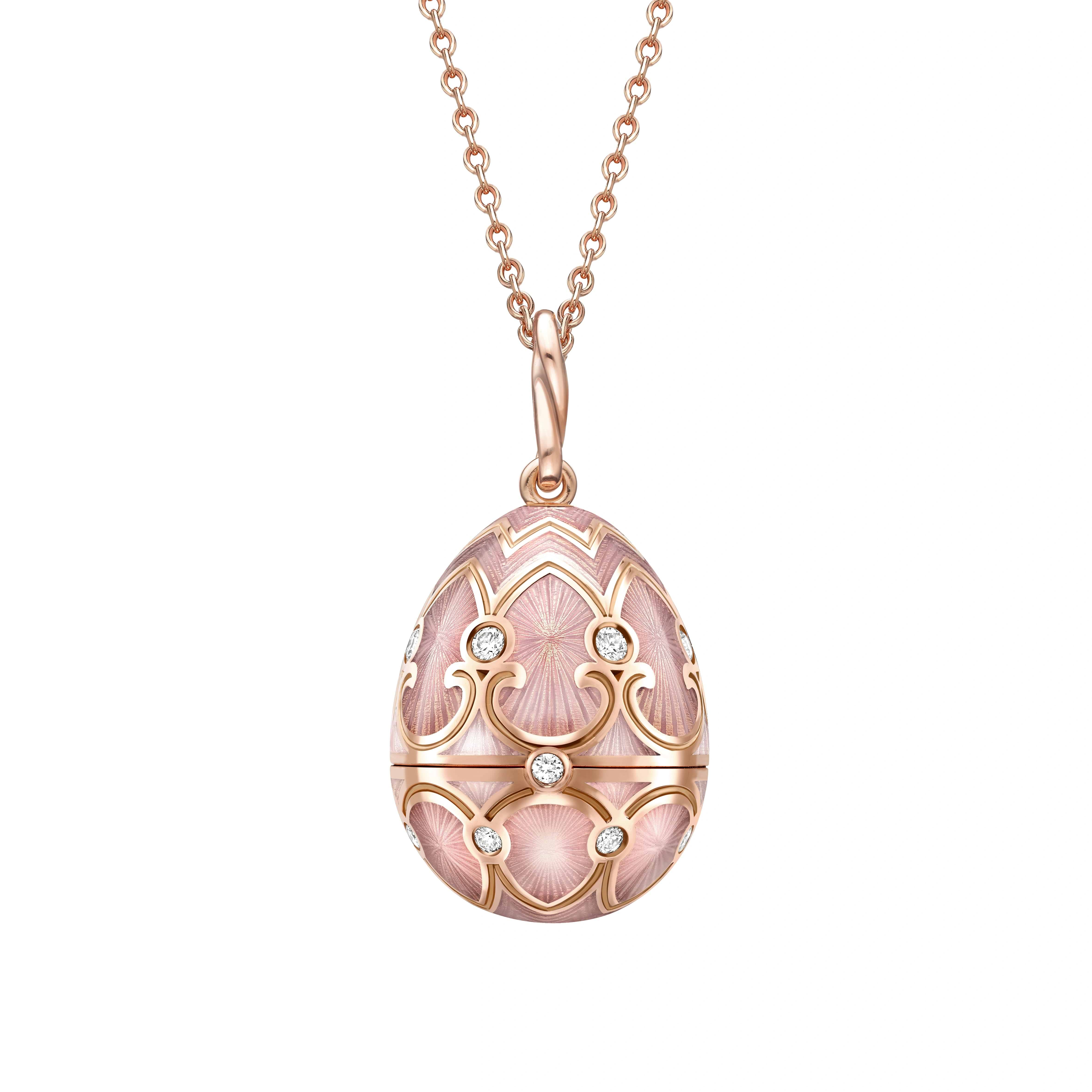 Rose Gold Diamond & Pink Guilloché Enamel Hen Surprise Locket | Fabergé 2