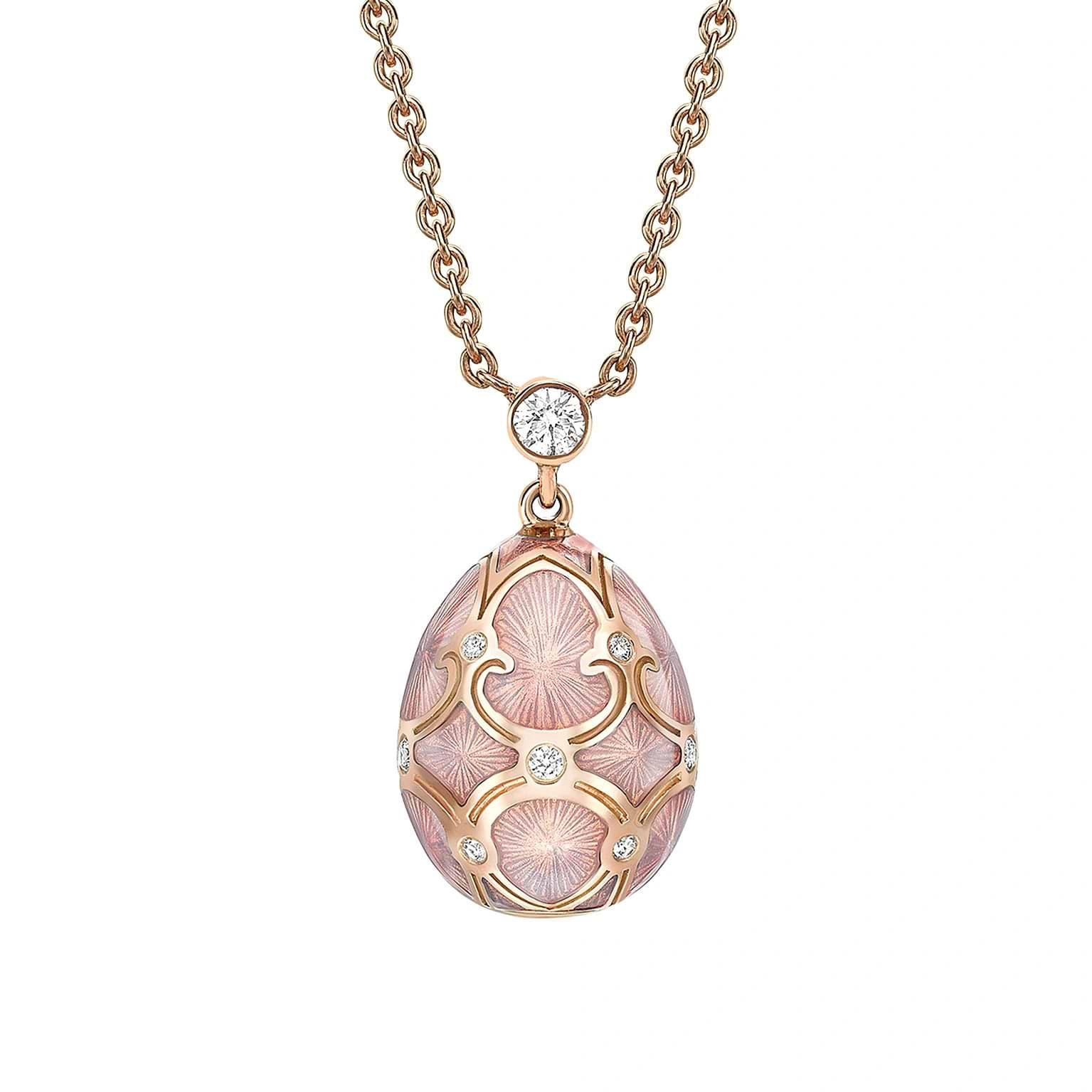 Rose Gold Diamond & Pink Guilloché Enamel Petite Egg Pendant | Fabergé