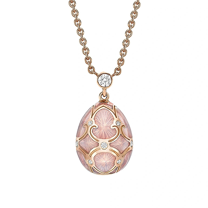 Rose Gold Diamond & Pink Guilloché Enamel Petite Egg Pendant | Fabergé