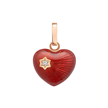 Rose Gold Red Guilloché Enamel and Diamond Heart Charm | Fabergé