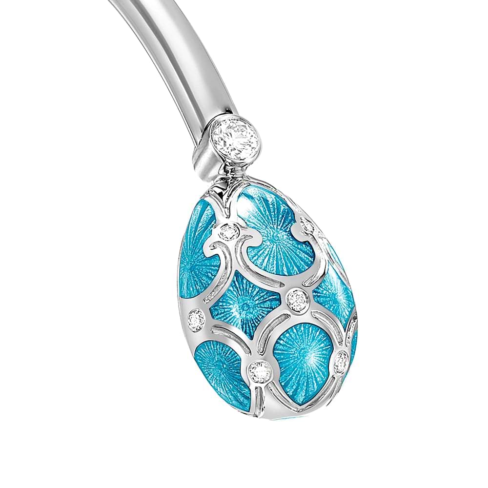 White Gold Diamond & Teal Guilloché Enamel Open Bracelet | Fabergé 2
