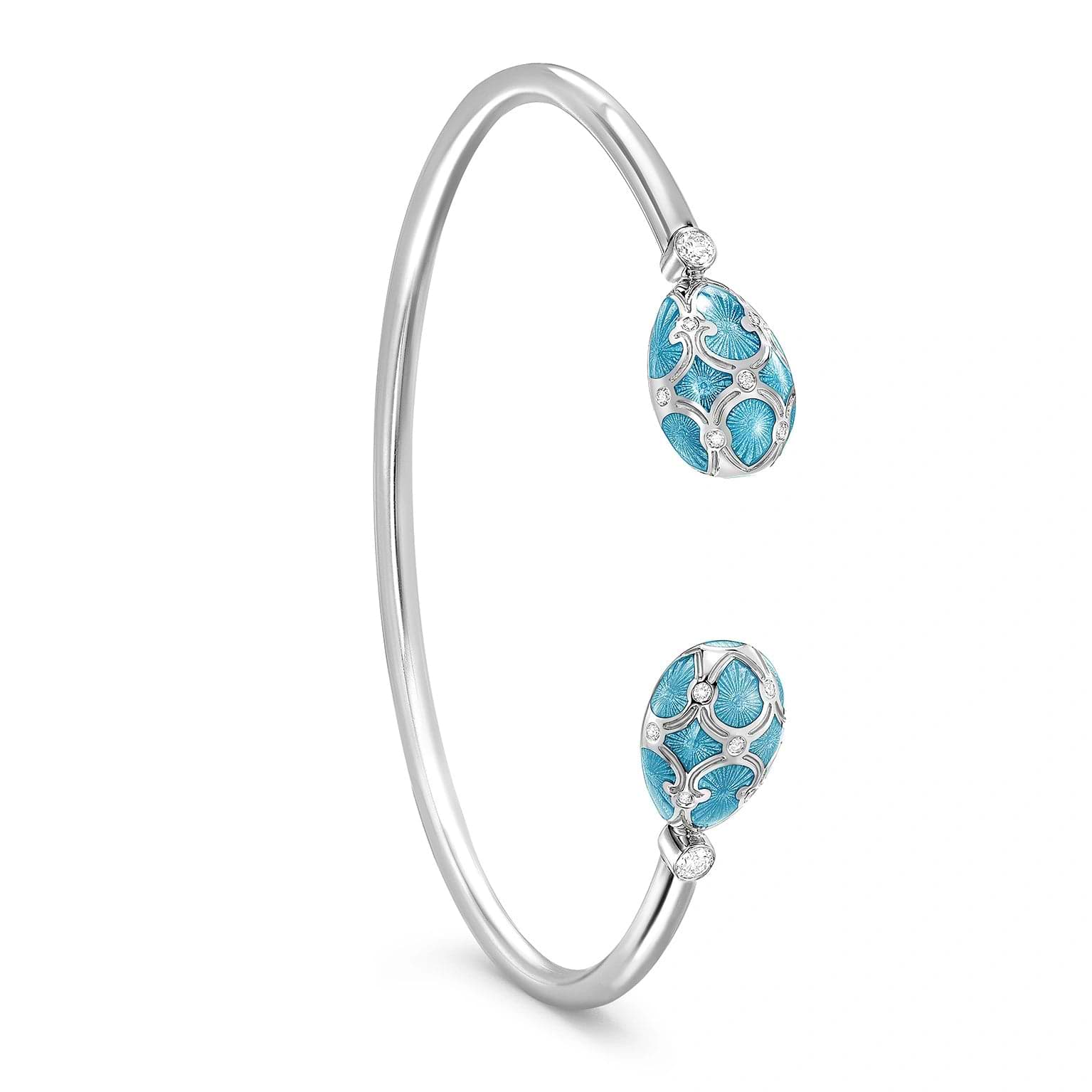 White Gold Diamond & Teal Guilloché Enamel Open Bracelet | Fabergé
