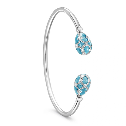 White Gold Diamond & Teal Guilloché Enamel Open Bracelet | Fabergé