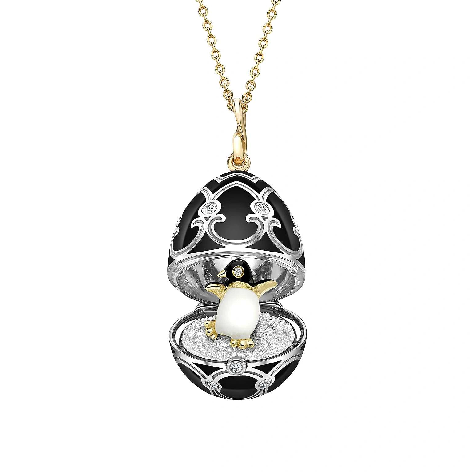 Heritage Yellow and White Gold Diamond and Black Enamel Penguin Surprise Locket