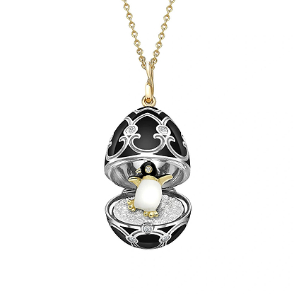 Heritage Yellow and White Gold Diamond and Black Enamel Penguin Surprise Locket