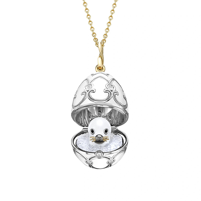 Yellow and White Gold Diamond and Black Enamel Seal Pup Surprise Locket | Fabergé