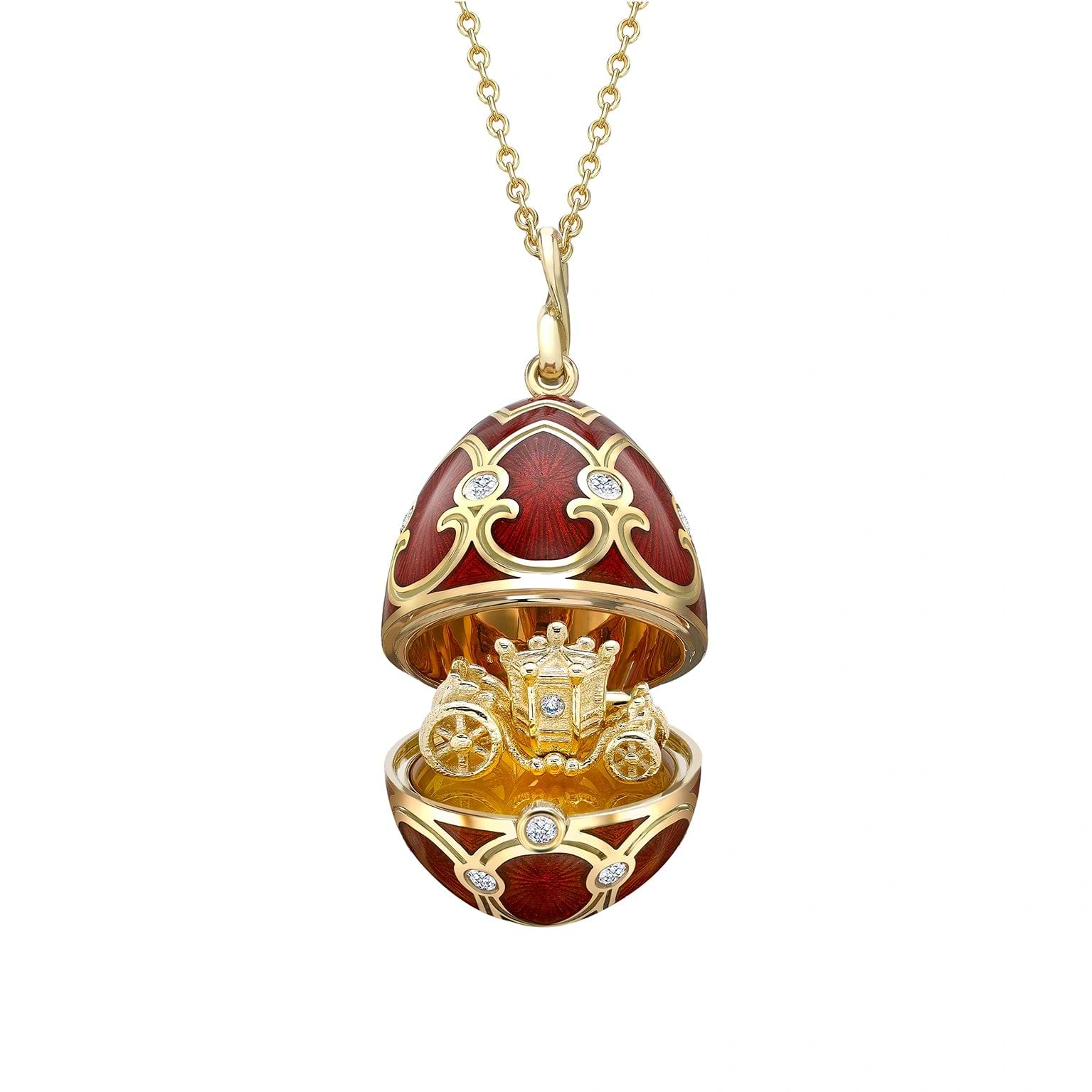 Yellow Gold Diamond and Red Guilloché Enamel Gold State Coach | Fabergé