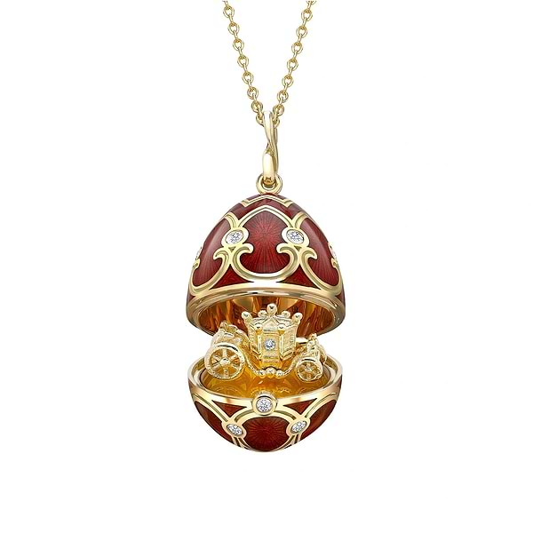 Yellow Gold Diamond and Red Guilloché Enamel Gold State Coach | Fabergé