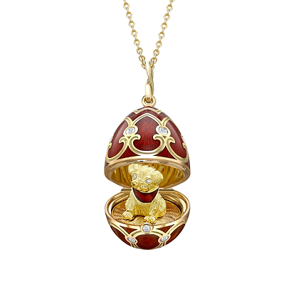 Yellow Gold Diamond & Red Guilloché Enamel Year Of The Dog Surprise Locket | Fabergé