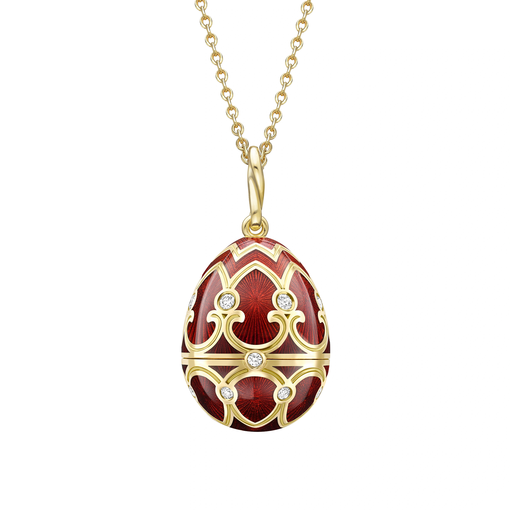 Yellow Gold Diamond & Red Guilloché Enamel Year Of The Goat Surprise Locket | Fabergé