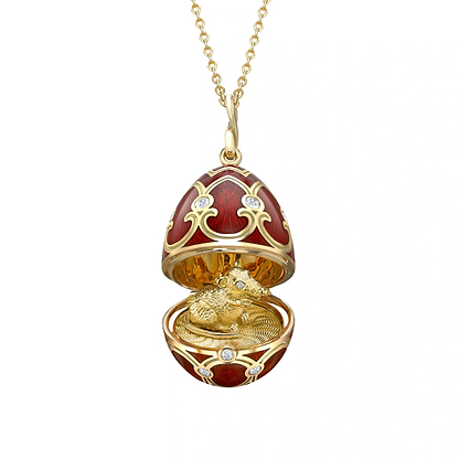 Yellow Gold Diamond & Red Guilloché Enamel Year Of The Rat Surprise Locket | Fabergé