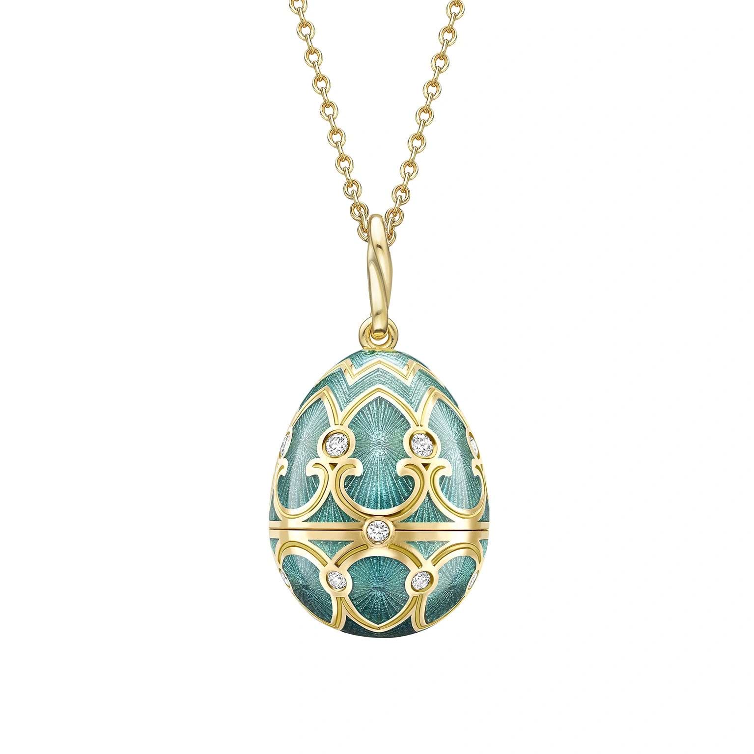Yellow Gold Diamond & Teal Guilloché Enamel Trembling Star Surprise Locket | Fabergé 2