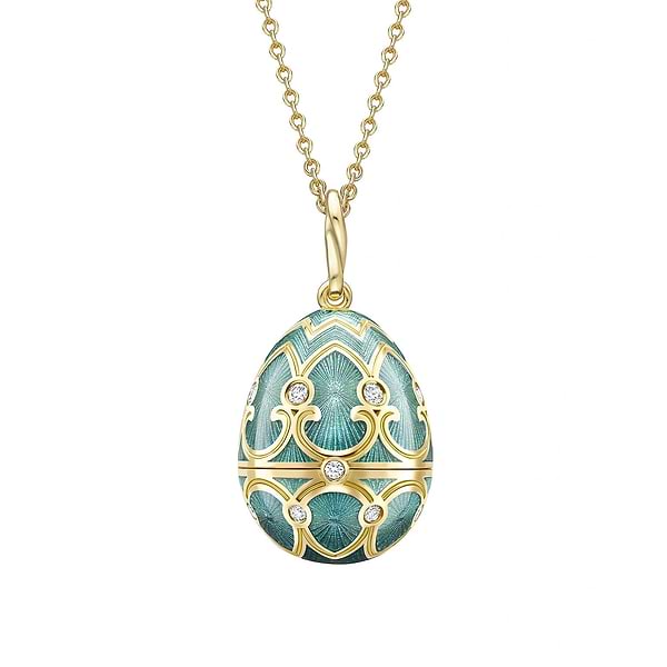Yellow Gold Diamond & Teal Guilloché Enamel Trembling Star Surprise Locket | Fabergé