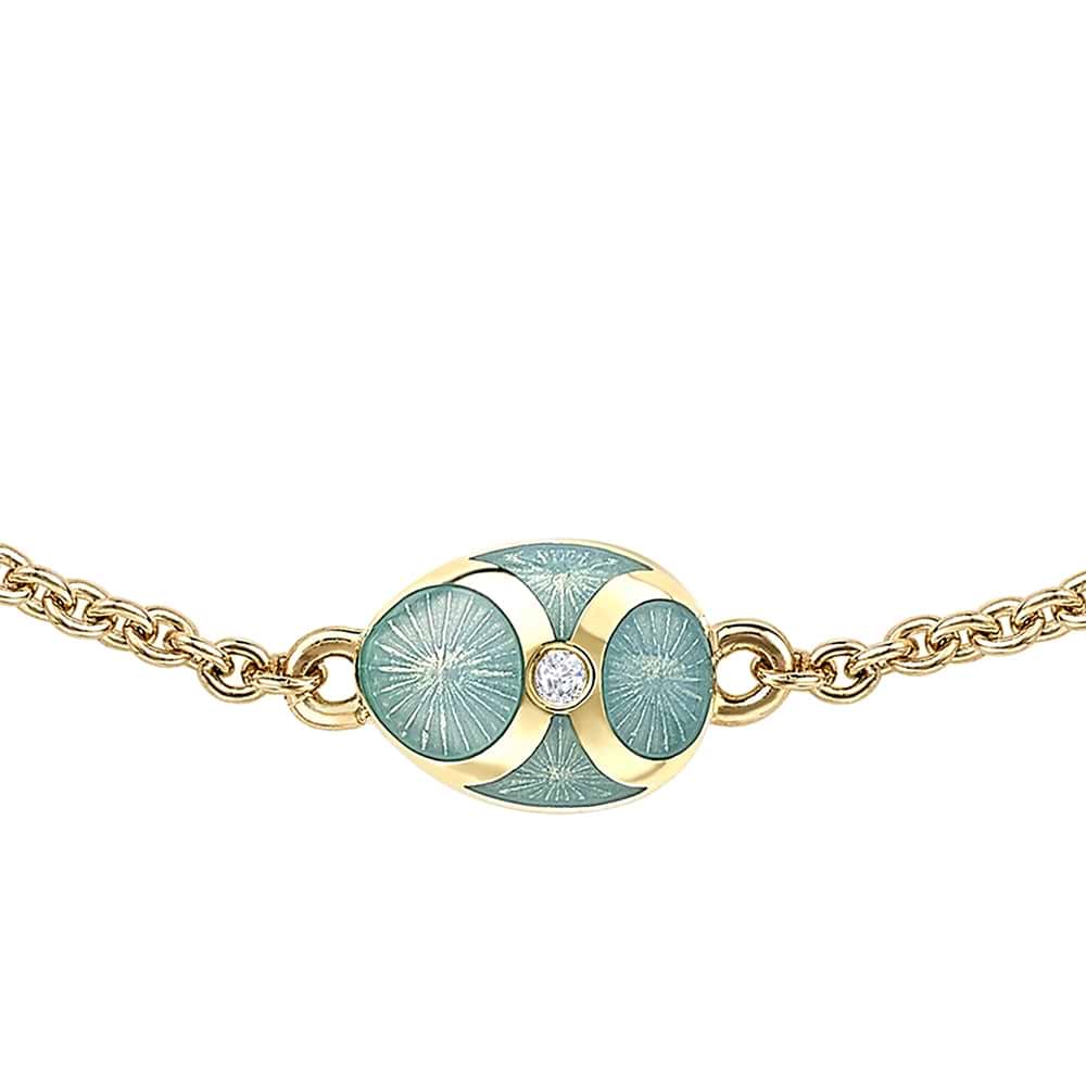 Yellow Gold Diamond & Turquoise Guilloché Enamel Chain Bracelet | Fabergé