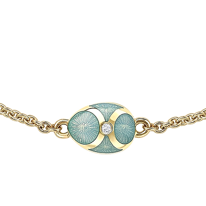 Yellow Gold Diamond & Turquoise Guilloché Enamel Chain Bracelet | Fabergé