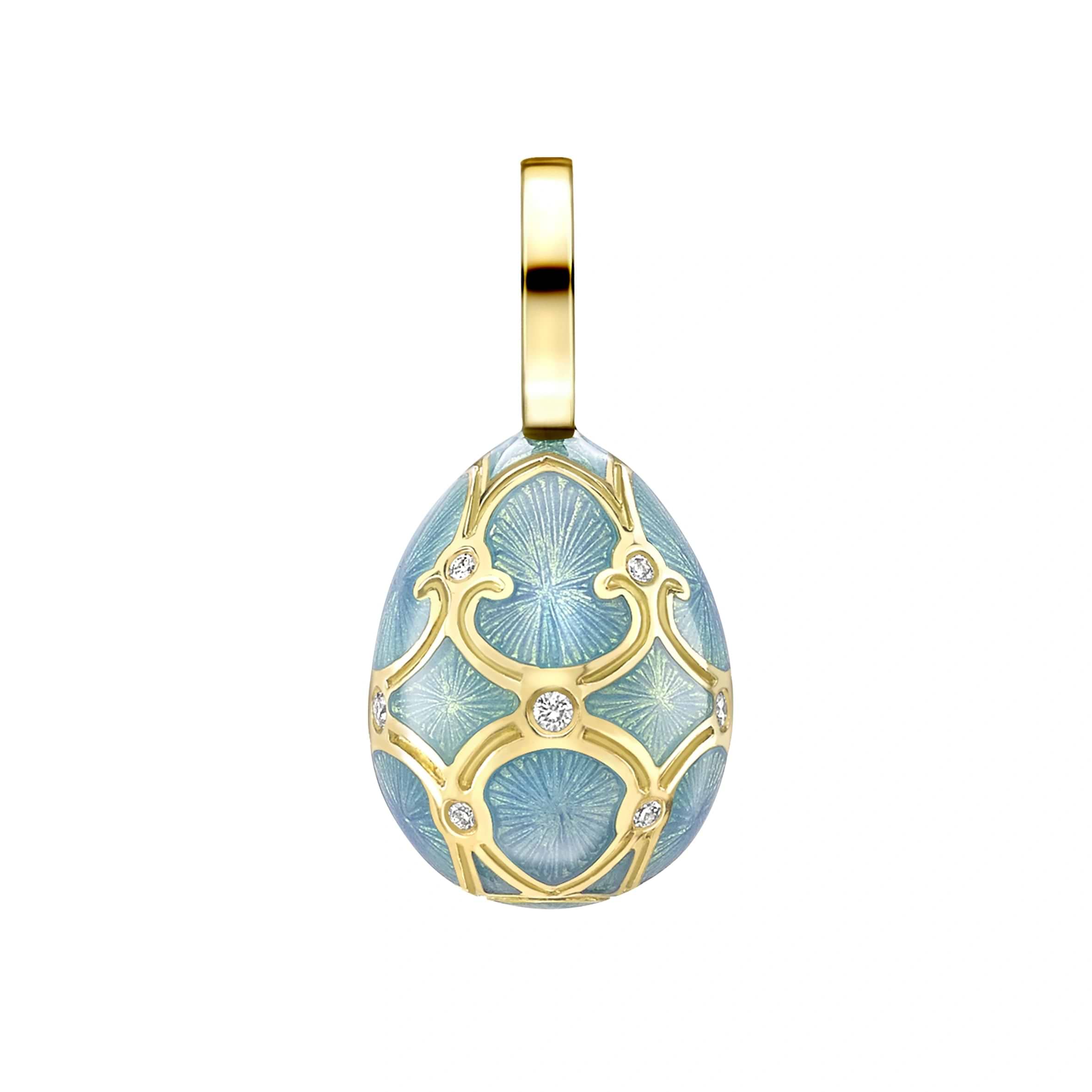 Yellow Gold Diamond & Turquoise Guilloché Enamel Egg Charm | Fabergé 2
