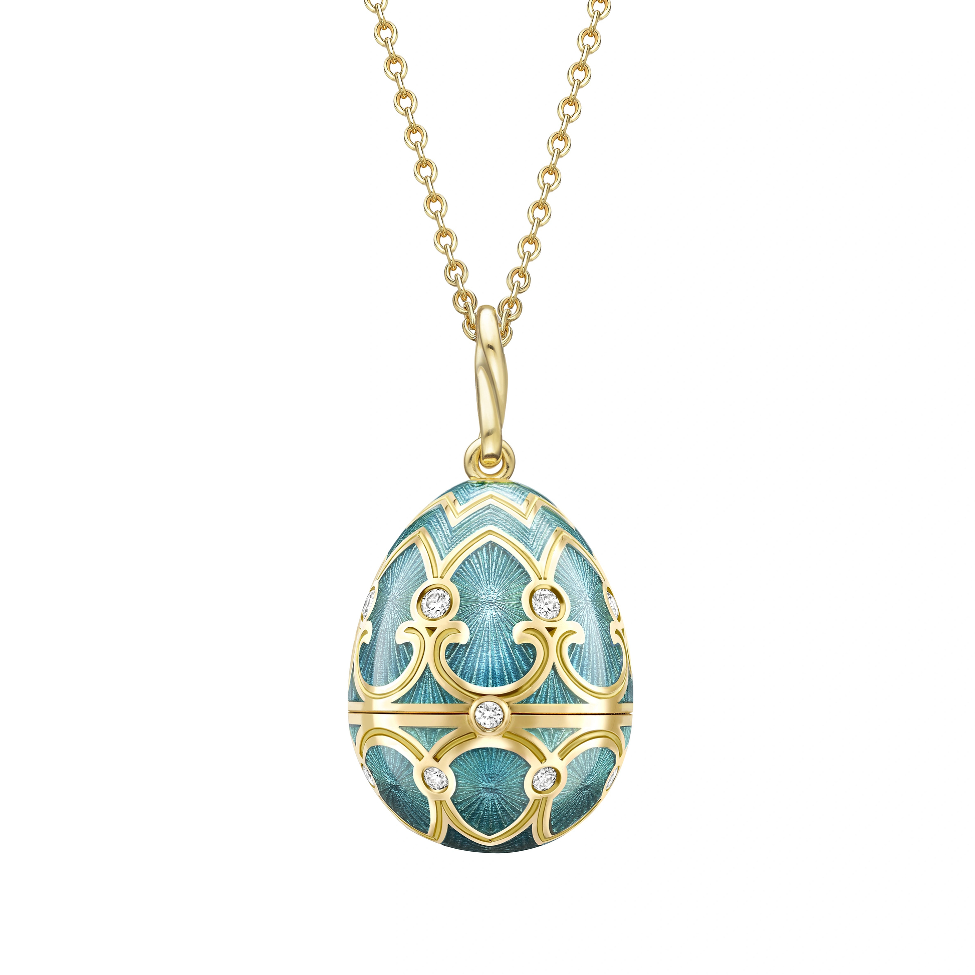 Heritage Yellow Gold Diamond & Turquoise Guilloché Enamel Heart Surprise Locket