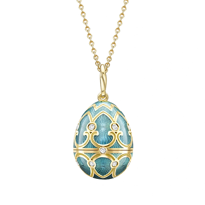 Heritage Yellow Gold Diamond & Turquoise Guilloché Enamel Heart Surprise Locket
