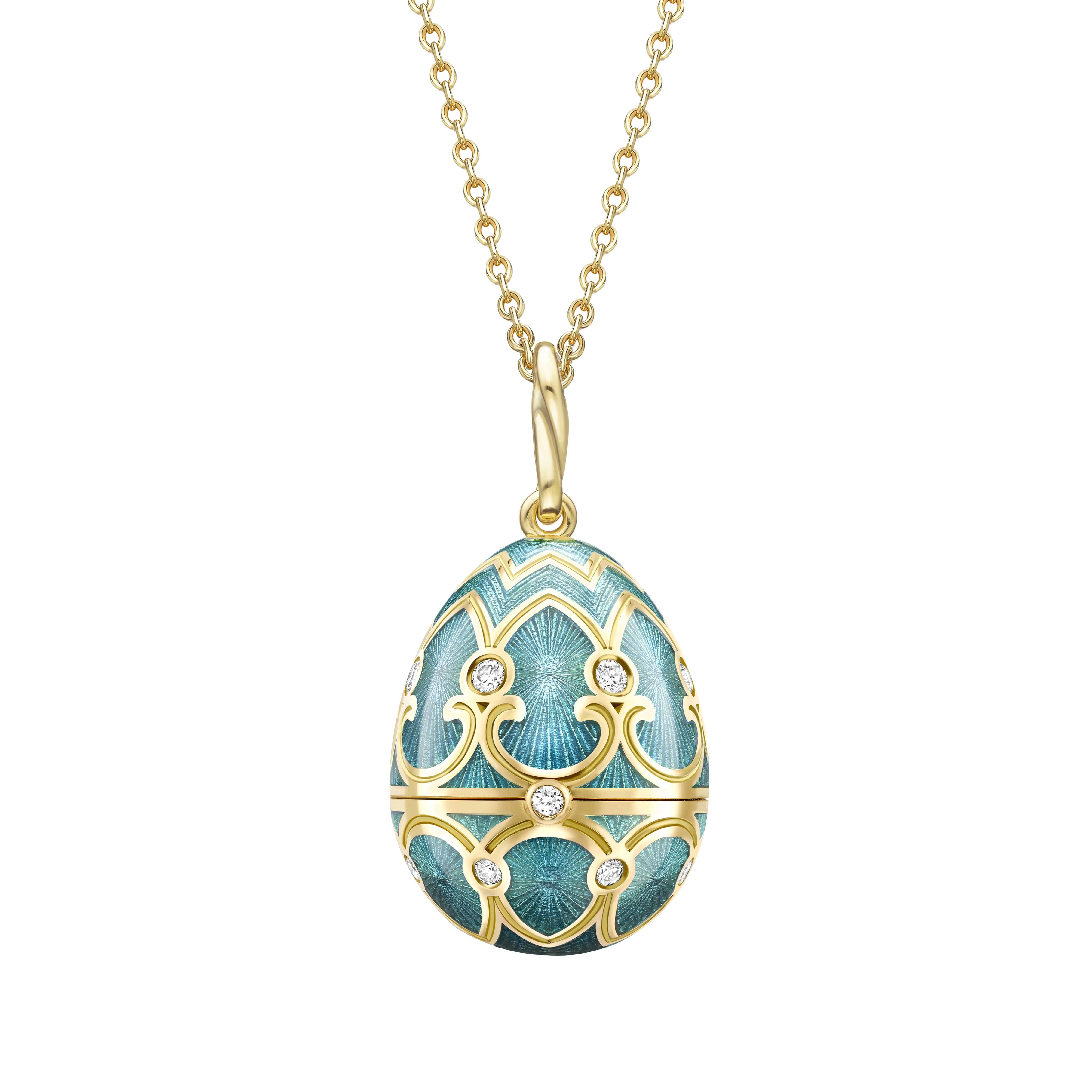 Heritage Yellow Gold Diamond & Turquoise Guilloché Enamel Heart Surprise Locket 2