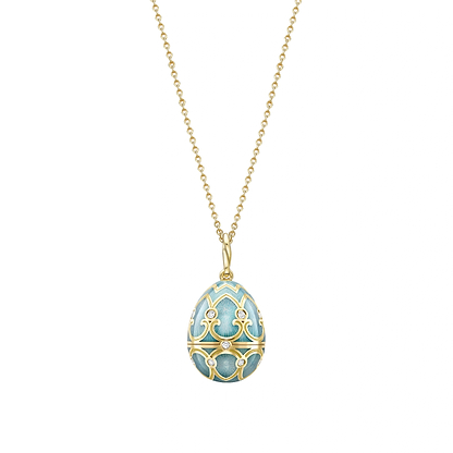 Yellow Gold Diamond & Turquoise Guilloché Enamel Hen Surprise Locket | Fabergé