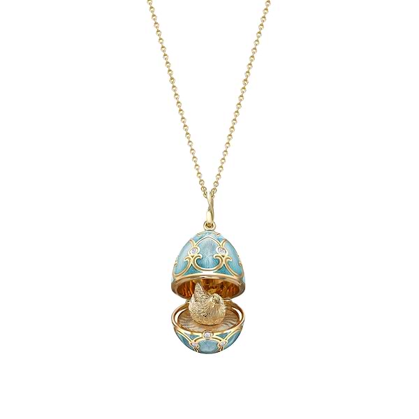Yellow Gold Diamond & Turquoise Guilloché Enamel Hen Surprise Locket | Fabergé