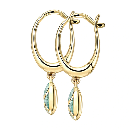Yellow Gold Diamond & Turquoise Guilloché Enamel Hoop Drop Earrings | Fabergé