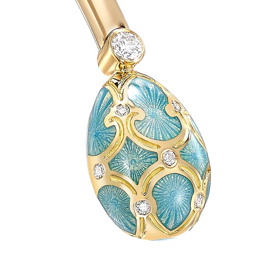 Yellow Gold Diamond & Turquoise Guilloché Enamel Open Bracelet | Fabergé 2