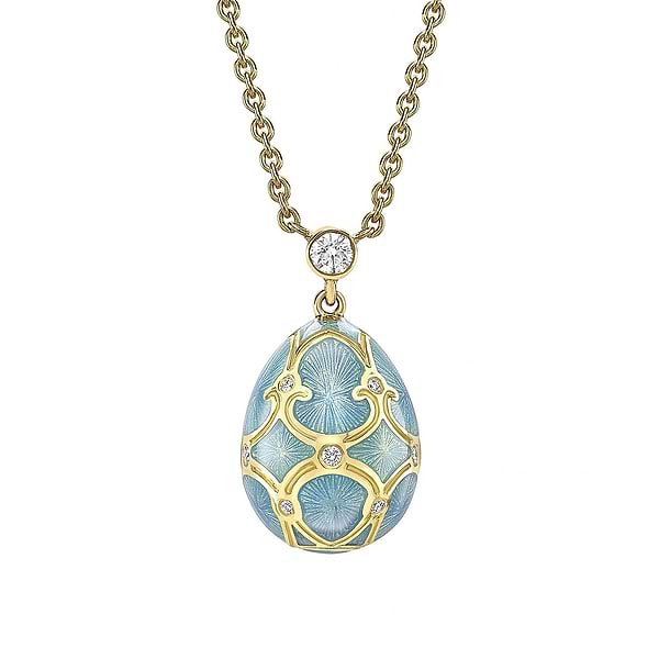 Yellow Gold Diamond & Turquoise Guilloché Enamel Petite Egg Pendant  | Fabergé