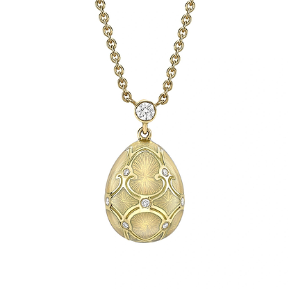 Yellow Gold Diamond & White Guilloché Enamel Petite Egg Pendant | Fabergé