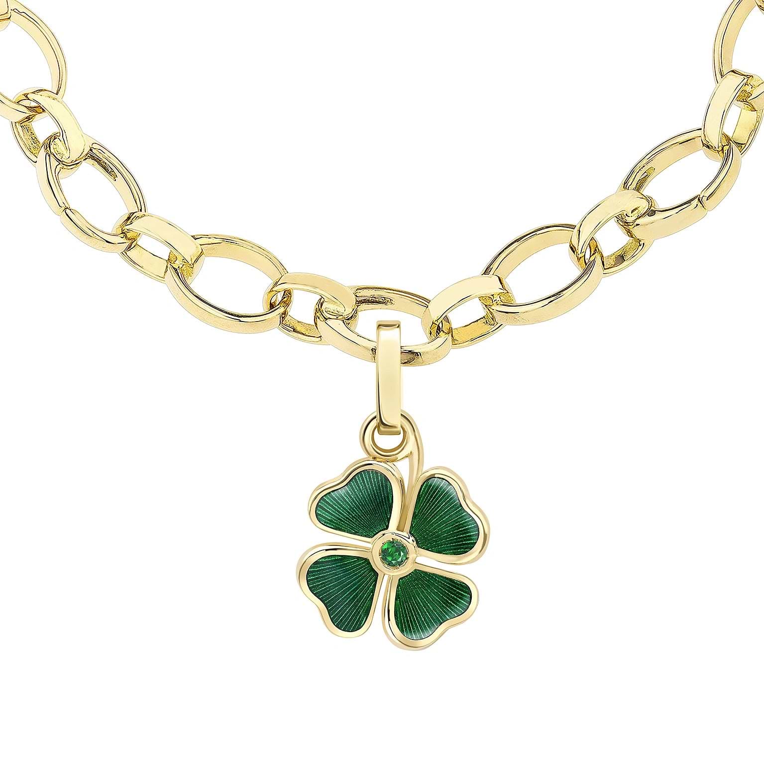 Yellow Gold Green Guilloché Enamel Clover Charm | Fabergé