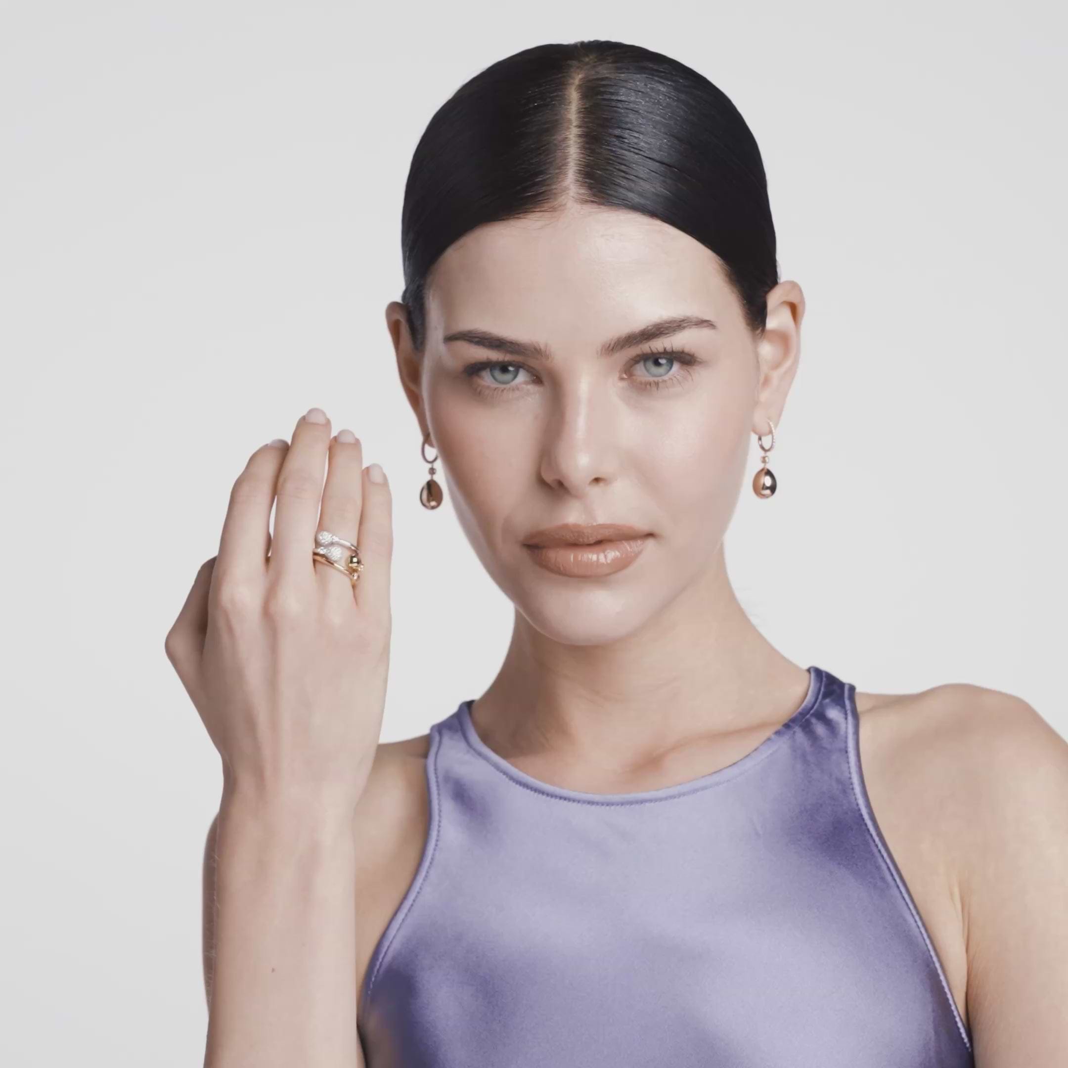 Essence Hoop Egg Drop Earrings & Rose Gold Crossover Ring