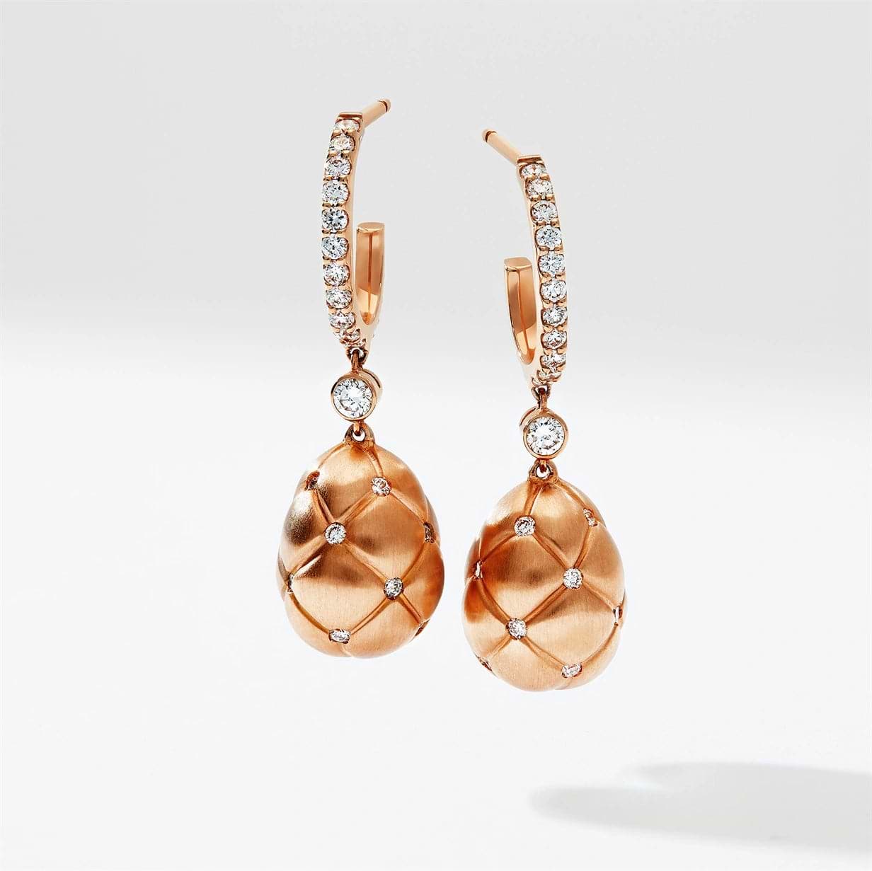 Brushed Rose Gold & Diamond Set Egg Drop Earrings | Fabergé 2