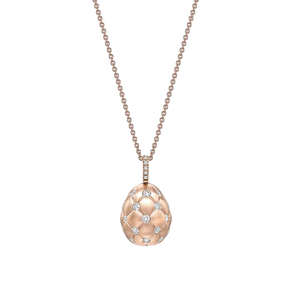 Brushed Rose Gold & Diamond Set Egg Pendant I Fabergé