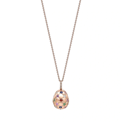 Brushed Rose Gold & Multicoloured Gemstone Set Egg Pendant I Fabergé
