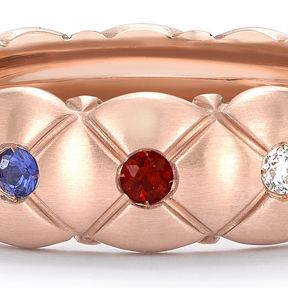 Treillage Brushed Rose Gold & Multicoloured Gemstone Set Ring | Fabergé