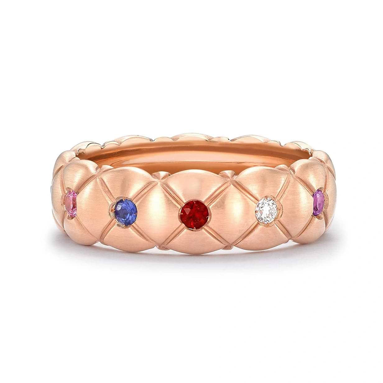 Small Quilted Ring with Mixed Gemstones