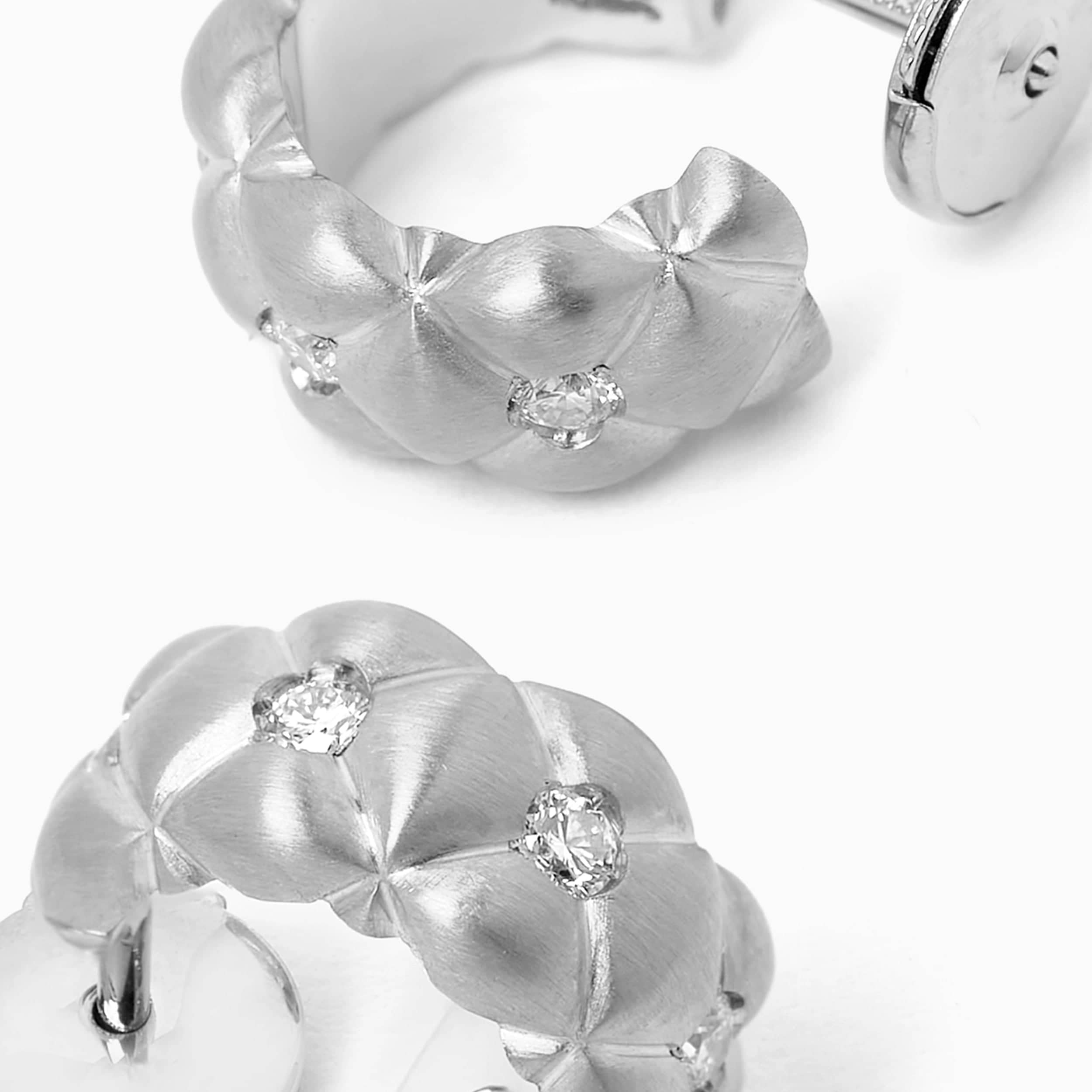 Brushed White Gold Diamond Huggie Hoop Earrings | Fabergé 2